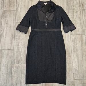 Karen Millen Dress Womens Size 10 Black Eyelet Lace Pencil Half Sleeve Career